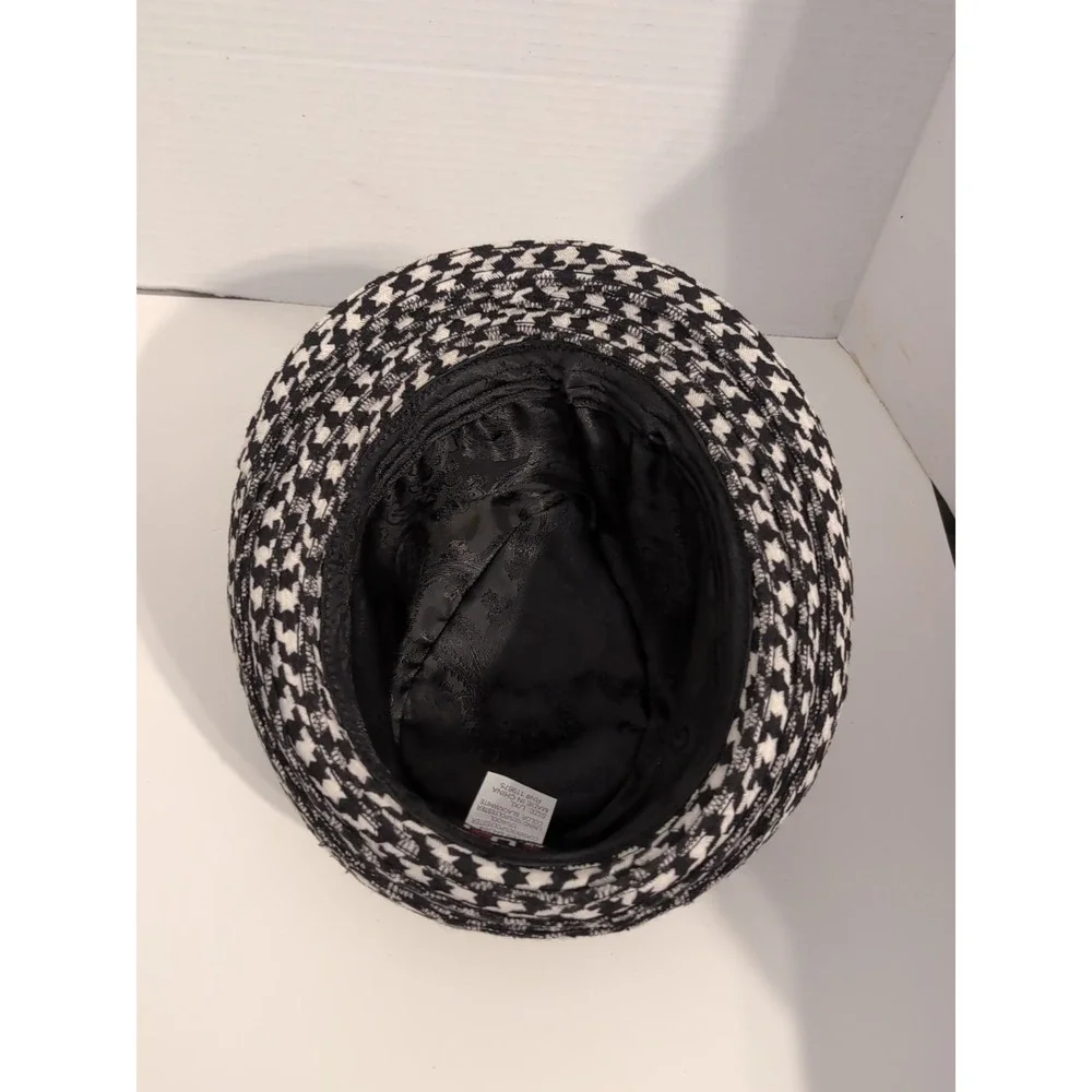Unisex Houndstooth Fedora‎ with Black Velvet Band Wool Blend Size L/XL